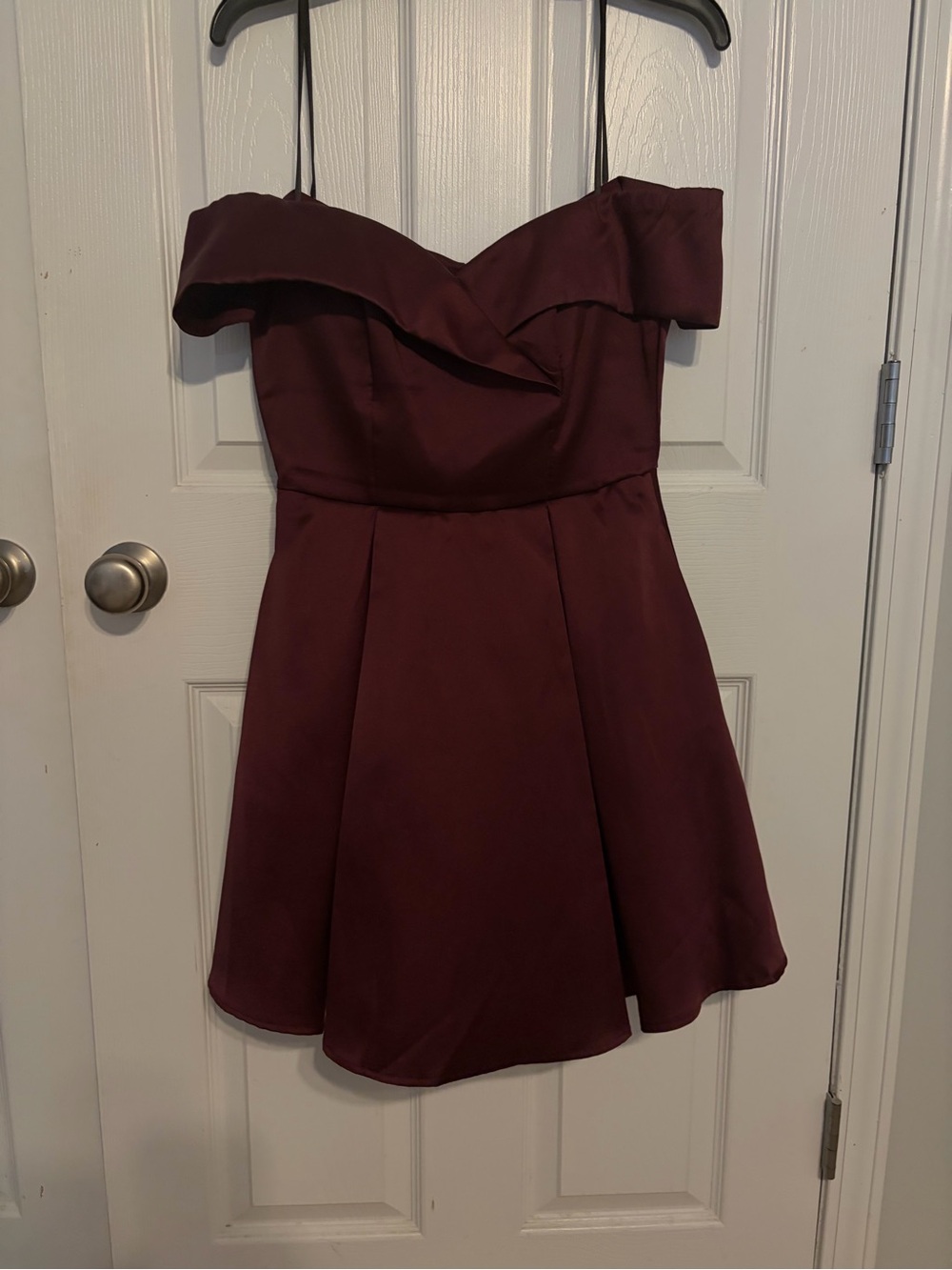 B Darlin Off-Shoulder Wine Mini Dress